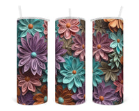 3D Flowers with Buttons 20 oz insulated tumbler with lid and straw - Sew Lucky Embroidery