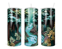3D Forest 20 oz insulated tumbler with lid and straw - Sew Lucky Embroidery