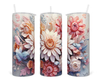 3D Mixed Bright Floral 20 oz insulated tumbler with lid and straw - Sew Lucky Embroidery