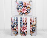 3D Mixed Pastel Flowers 20 oz insulated tumbler with lid and straw - Sew Lucky Embroidery