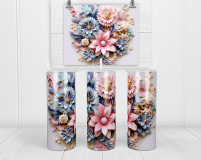 3D Mixed Pastel Flowers 20 oz insulated tumbler with lid and straw