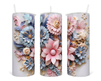 3D Mixed Pastel Flowers 20 oz insulated tumbler with lid and straw - Sew Lucky Embroidery