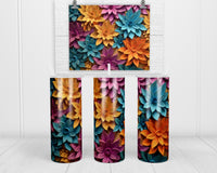 3D Orange Blue and Purple Floral 20 oz insulated tumbler with lid and straw - Sew Lucky Embroidery