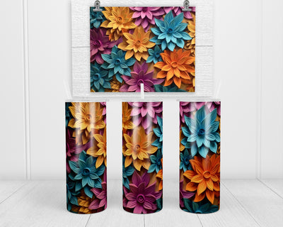 3D Orange Blue and Purple Floral 20 oz insulated tumbler with lid and straw