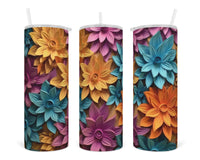 3D Orange Blue and Purple Floral 20 oz insulated tumbler with lid and straw - Sew Lucky Embroidery
