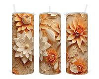 3D Orange Tone Floral 20 oz insulated tumbler with lid and straw - Sew Lucky Embroidery
