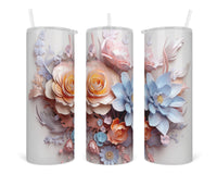 3D Orange and Blue Florals insulated tumbler with lid and straw - Sew Lucky Embroidery