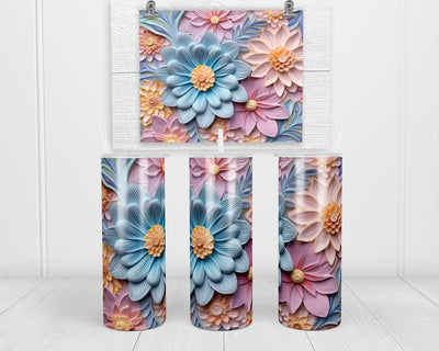3D Pastel Floral 20 oz insulated tumbler with lid and straw