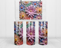 3D Pastel Floral Mix 20 oz insulated tumbler with lid and straw - Sew Lucky Embroidery