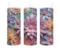 3D Pastel Floral Mix 20 oz insulated tumbler with lid and straw - Sew Lucky Embroidery