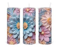 3D Pastel Floral 20 oz insulated tumbler with lid and straw - Sew Lucky Embroidery
