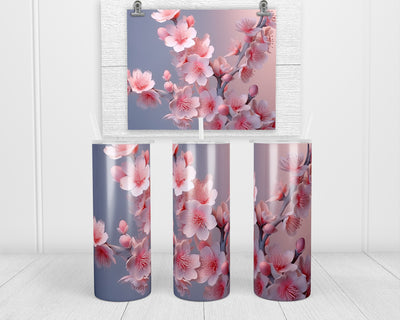 3D Pink Blossoms with Blue 20 oz insulated tumbler with lid and straw