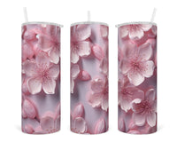 3D Pink Cherry Blossoms 20 oz insulated tumbler with lid and straw - Sew Lucky Embroidery