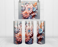 3D Pink and Blue Mixed Flowers 20 oz insulated tumbler with lid and straw - Sew Lucky Embroidery