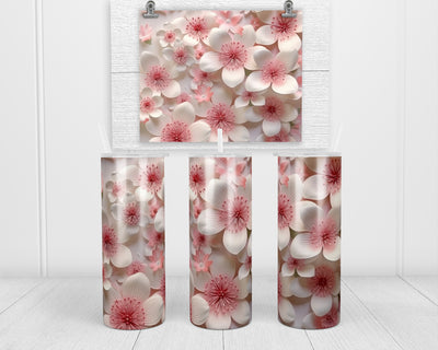 3D Pink and White Floral 20 oz insulated tumbler with lid and straw