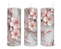 3D Pretty Pink Blossoms 20 oz insulated tumbler with lid and straw - Sew Lucky Embroidery