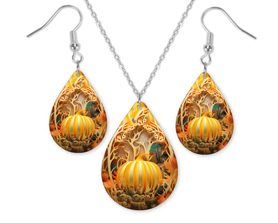 3D Pumpkins Earrings and Necklace Set