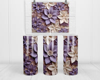 3D Purple and Nude Toned Floral  20 oz insulated tumbler with lid and straw - Sew Lucky Embroidery