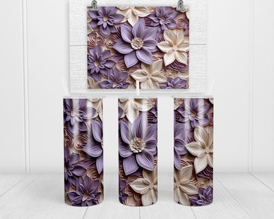 3D Purple and Nude Toned Floral  20 oz insulated tumbler with lid and straw