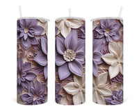 3D Purple and Nude Toned Floral  20 oz insulated tumbler with lid and straw - Sew Lucky Embroidery