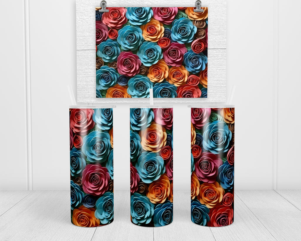 3D Roses Mix 20 oz insulated tumbler with lid and straw - Sew Lucky Embroidery