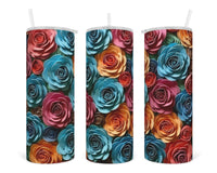3D Roses Mix 20 oz insulated tumbler with lid and straw - Sew Lucky Embroidery