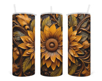 3D Sunflower 20 oz insulated tumbler with lid and straw - Sew Lucky Embroidery