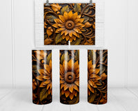 3D Sunflower 20 oz insulated tumbler with lid and straw - Sew Lucky Embroidery