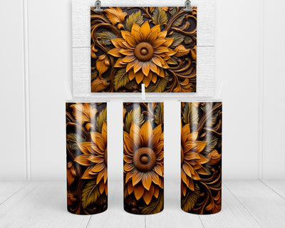 3D Sunflower 20 oz insulated tumbler with lid and straw