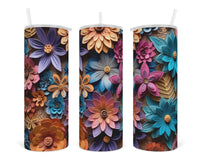 3D Vibrant Floral 20 oz insulated tumbler with lid and straw - Sew Lucky Embroidery