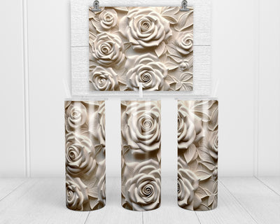 3D White Roses 20 oz insulated tumbler with lid and straw