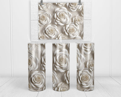 3D White Roses Mixed 20 oz insulated tumbler with lid and straw