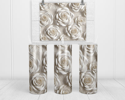 3D White Roses Close up 20 oz insulated tumbler with lid and straw