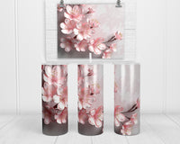3D White and Pink Blossoms 20 oz insulated tumbler with lid and straw - Sew Lucky Embroidery