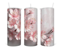 3D White and Pink Blossoms 20 oz insulated tumbler with lid and straw - Sew Lucky Embroidery