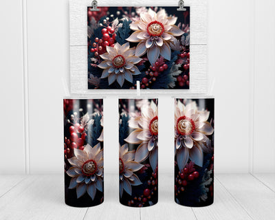 3D Winter Floral 20 oz insulated tumbler with lid and straw