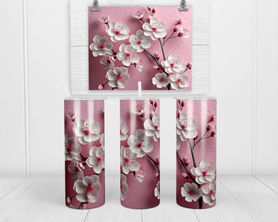 3D Cherry Blossom with Pink 20 oz insulated tumbler with lid and straw