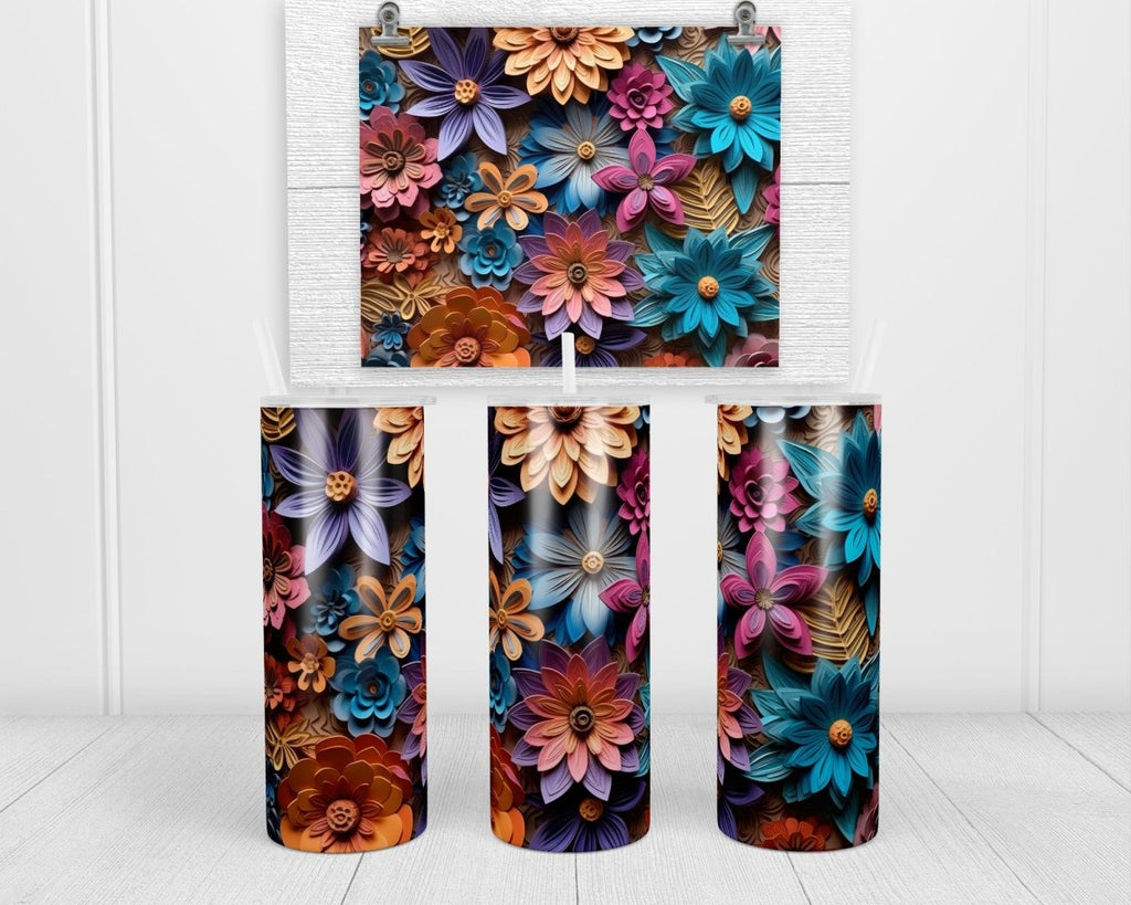 3D Vibrant Floral 20 oz insulated tumbler with lid and straw - Sew Lucky Embroidery