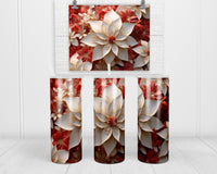3D White and Red Tones Floral 20 oz insulated tumbler with lid and straw - Sew Lucky Embroidery