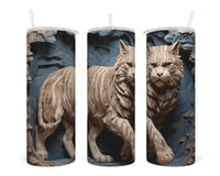 3D White Tiger 20 oz insulated tumbler with lid and straw - Sew Lucky Embroidery