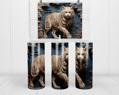 3D White Tiger 20 oz insulated tumbler with lid and straw