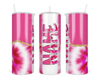 Pink Tie Dye Personalized 20oz Insulated Tumbler with Lid and Straw - Sew Lucky Embroidery