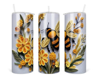 3D Bee 20 oz insulated tumbler with lid and straw - Sew Lucky Embroidery