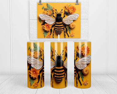 3D Bee and Floral 20 oz insulated tumbler with lid and straw