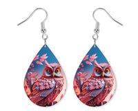 3D Blue and Pink Owl Earrings and Necklace Set - Sew Lucky Embroidery