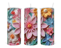 3D Bright Floral 20 oz insulated tumbler with lid and straw - Sew Lucky Embroidery