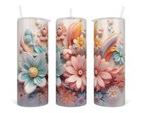 3D Bright Floral Mix 20 oz insulated tumbler with lid and straw - Sew Lucky Embroidery