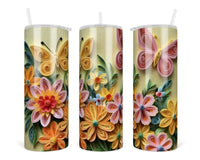 3D Butterflies and Floral 20 oz insulated tumbler with lid and straw - Sew Lucky Embroidery