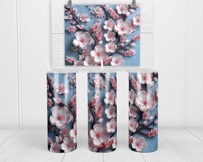 3D Cherry Blossom with Blue 20 oz insulated tumbler with lid and straw