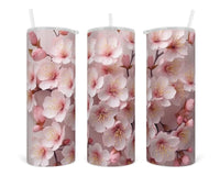 3D Cherry Blossoms 20 oz insulated tumbler with lid and straw - Sew Lucky Embroidery